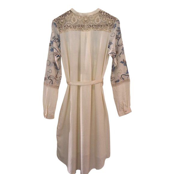 Anthropologie Timy Amarante Embroidered Shirt Dress W/ Metallic Gold Lace & Pear - Picture 4 of 11